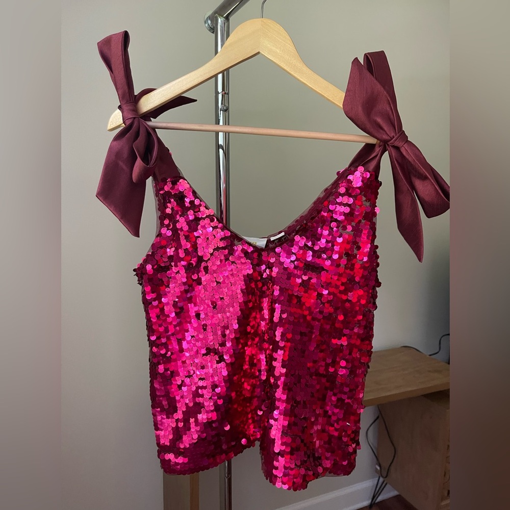 Anthropologie Pink Sequin Camisole Top